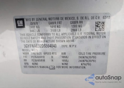 2013 Cadillac Srx Standard z USA, uszkodzony, nr VIN 3GYFNAE32DS594040